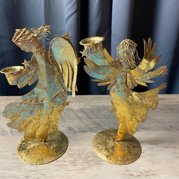 Pair of Vintage Gold Metal Angel Figurines Candle Holders - Picture 6 of 8